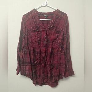 Torrid button down plaid gold metallic stitching size 0